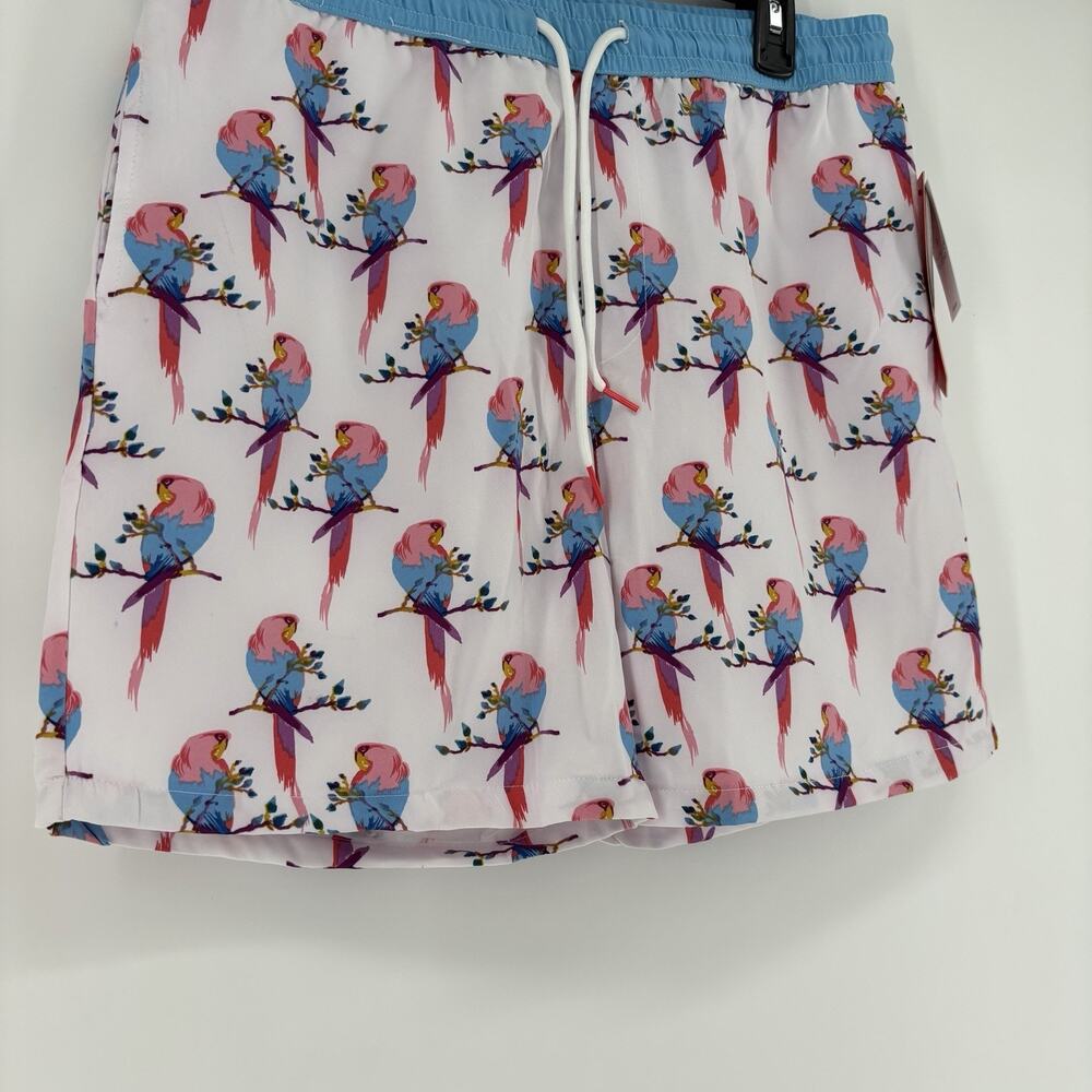 NEW Public Record Mens Drawstring Swim Shorts Large Parakeet Bird Print - Picture 3 of 9